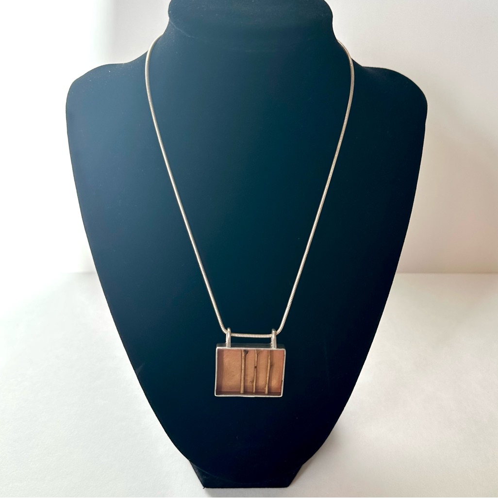 Ah Art Sterling Silver Necklace With Tree Branches Inlaid In Glass Resin